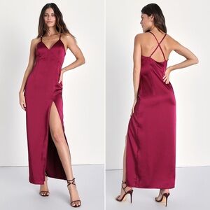 NWOT | Lulus | Dream Away With Me Burgundy Satin Slip Maxi Dress | Sz S